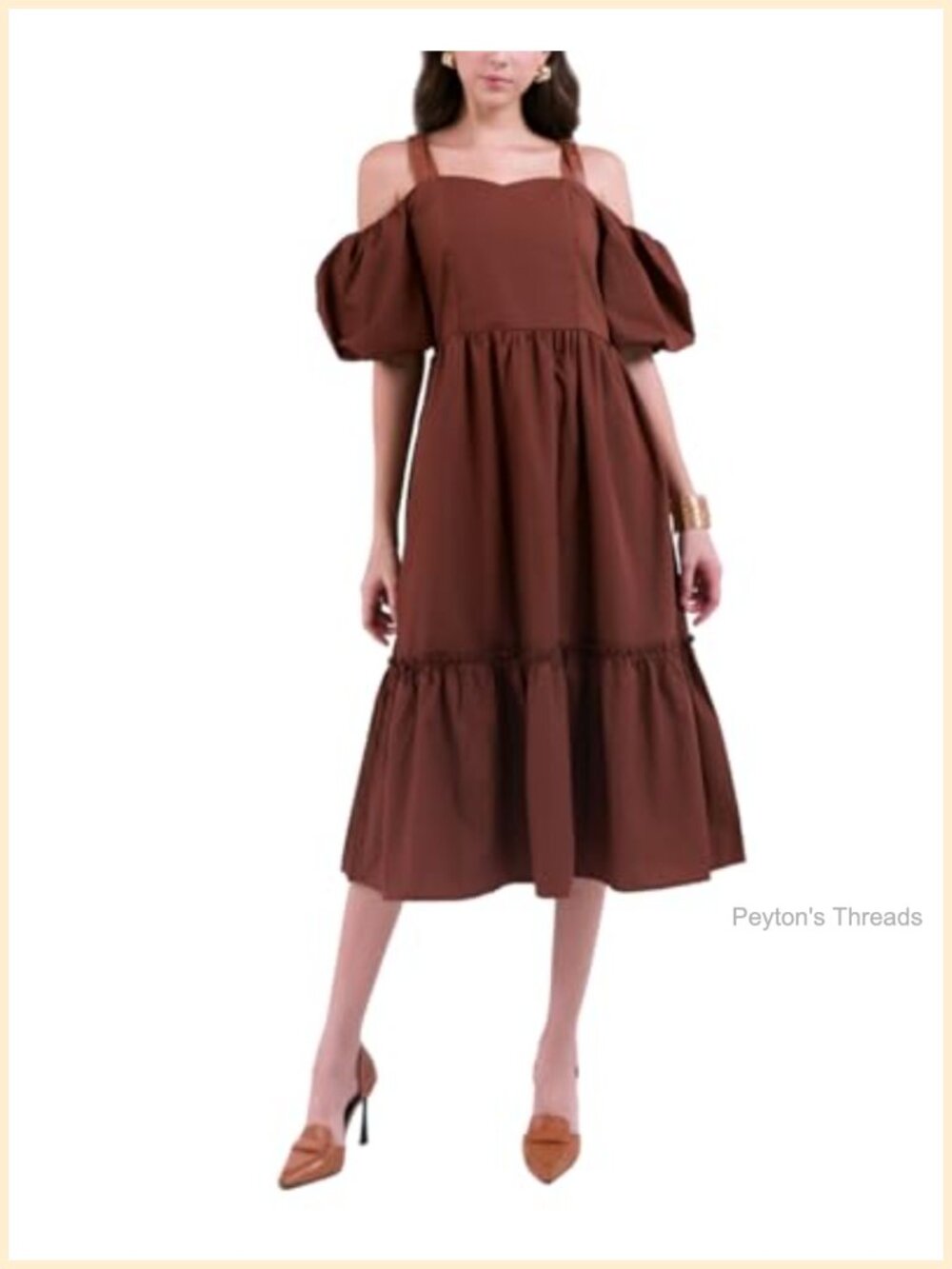Woven Flared Midi Dress Cap Sleeve Off-Shoulder Casual Fit & Flare